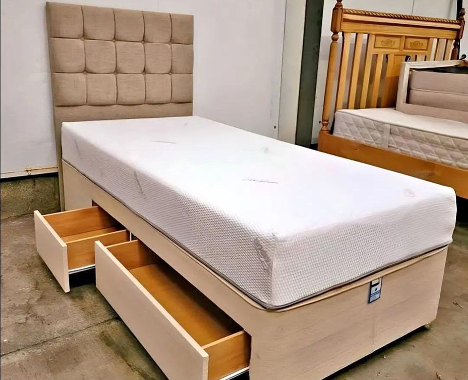 Neutral divan with open storage drawers